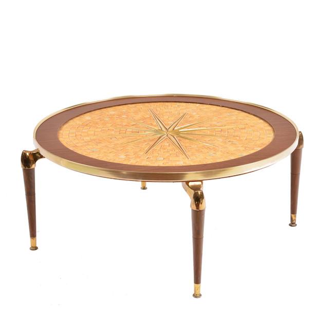 Wood & Gold Star Compass Mosaic Coffee Table