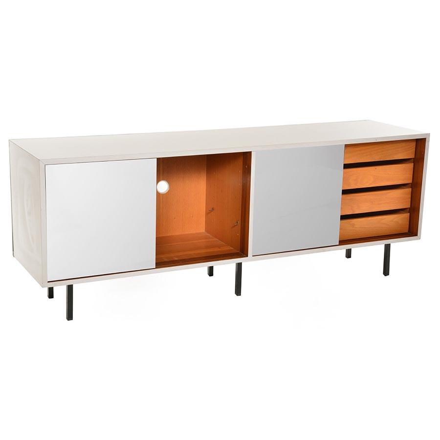 White Knoll Credenza with Silver Sliding Doors