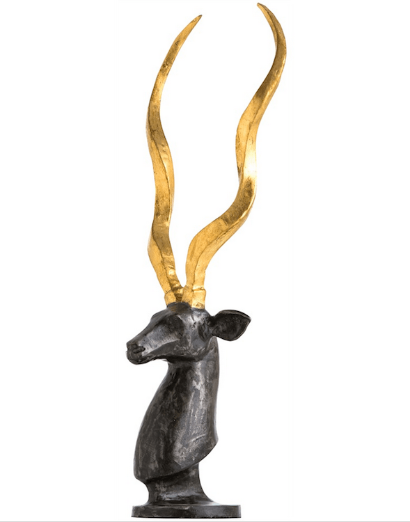 Black Antelope Bust with Gold Horns