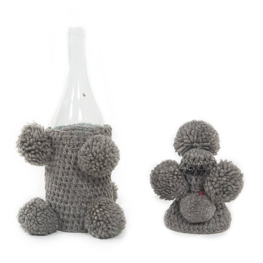 Grey Crochet Poodle Bottle Cover