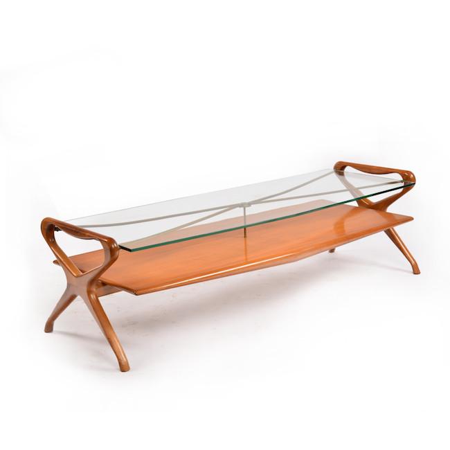 Wood & Glass Top Two-Tier Mid-Century Coffee Table