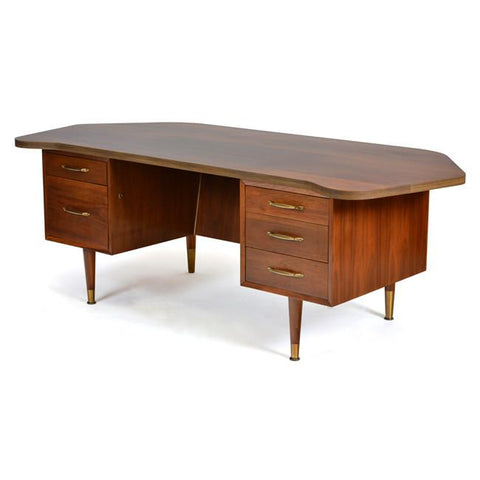 Mid Century Heavy Wood Angled Corner Desk