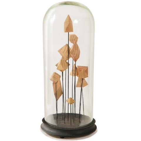 Wood Glass  Cloche with Geometric Shapes (A+D)