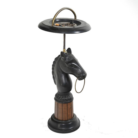 Black Horse Standing Ashtray w Brass Ring