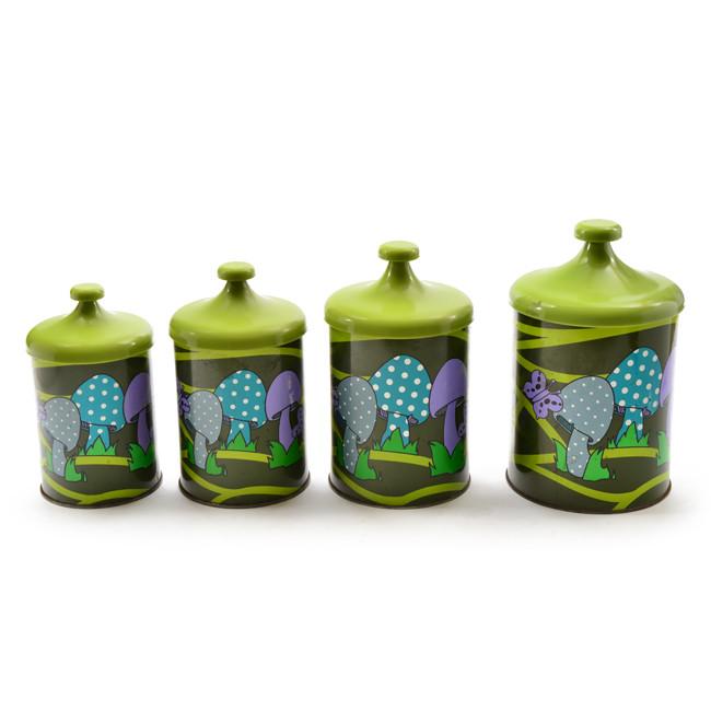 Canisters Set of 4 - Black / Green Mushrooms