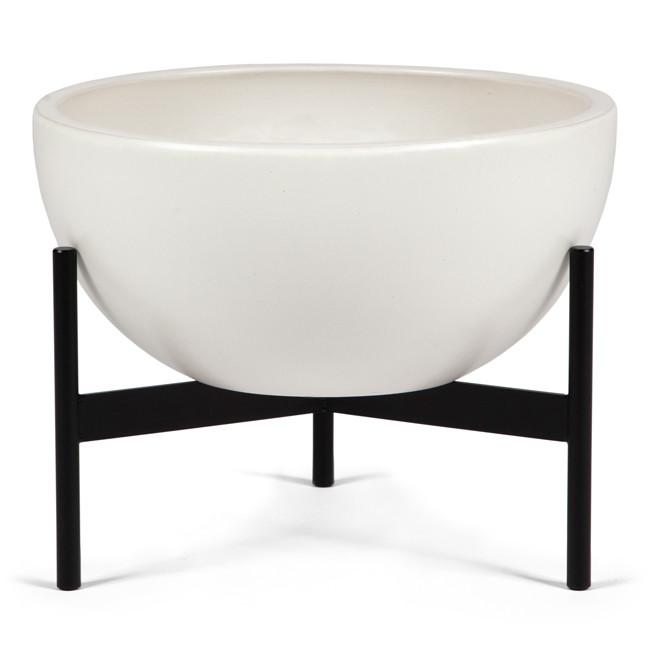 White Case Study Bowl Planter with Metal Stand - Small