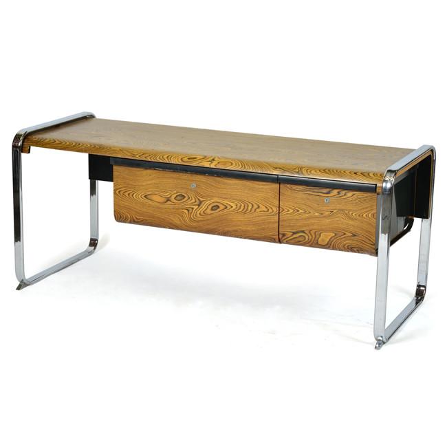 Wood Desk with Curved Chrome Frame