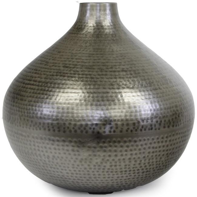 Grey Metal Hammered Short Vase (A+D)