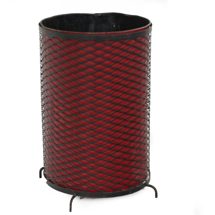 Red and Black Metal Trash Can