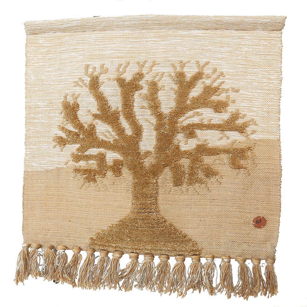 Tan Fiber Woven Tree Vintage Tapestry