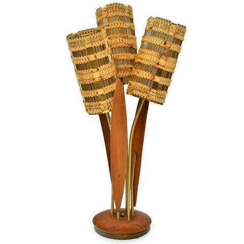 Wood Modern Wicker Three Headed Table Lamp