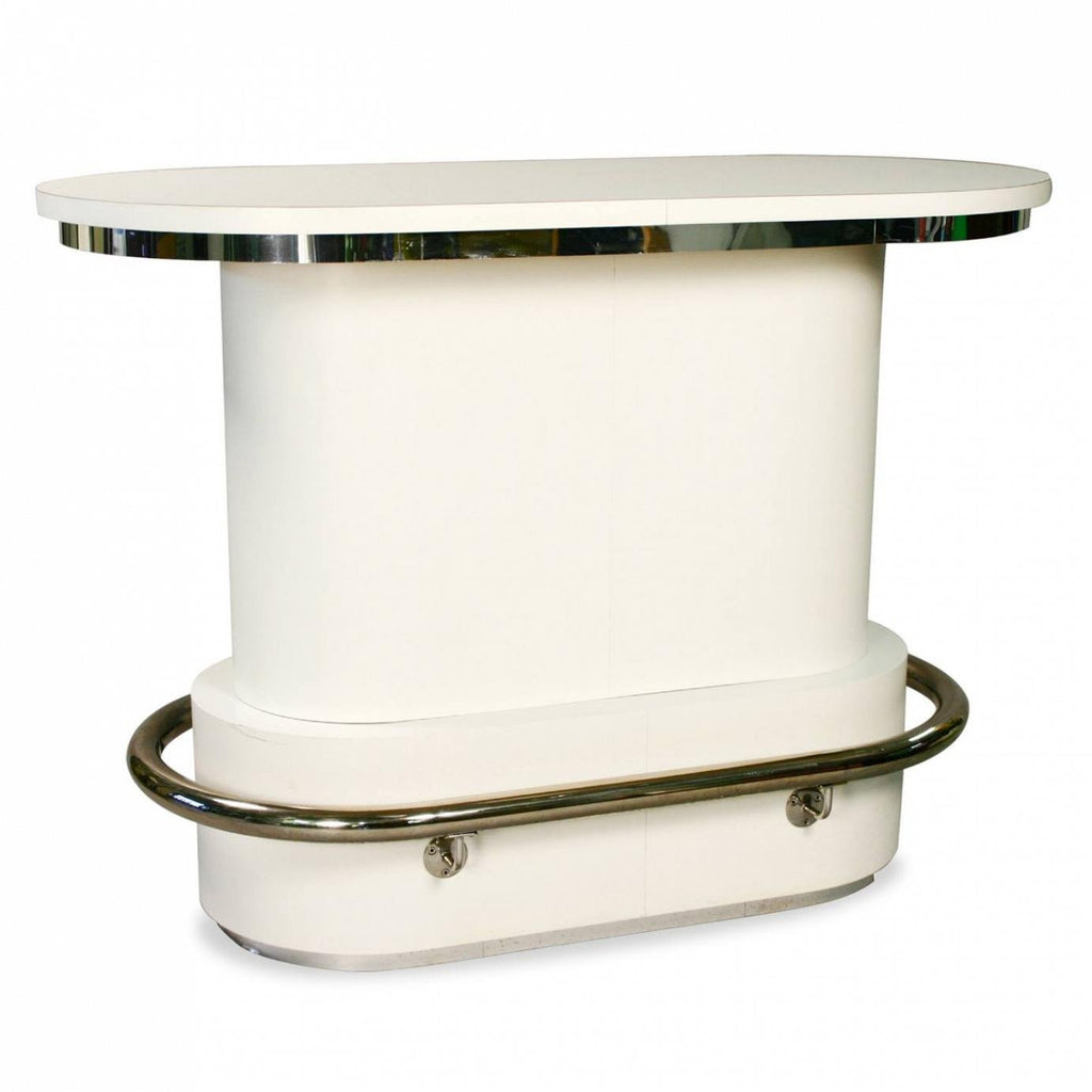 White and Chrome Oval Bar w Footrest
