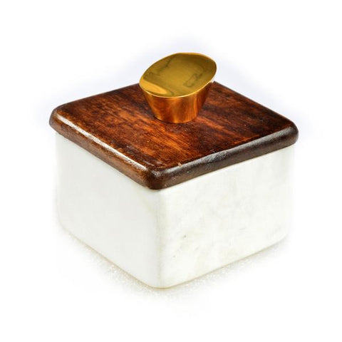 White Marble Box with Wooden Lid (A+D)