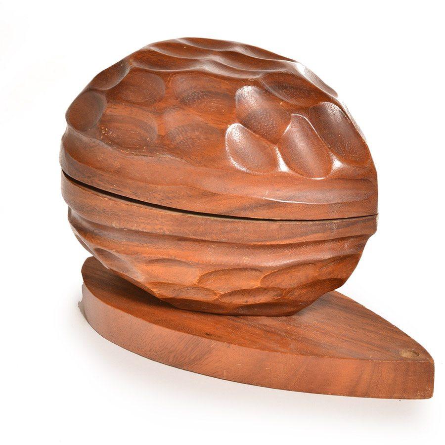 Wood Carved Walnut Shaped Bowl with Tools