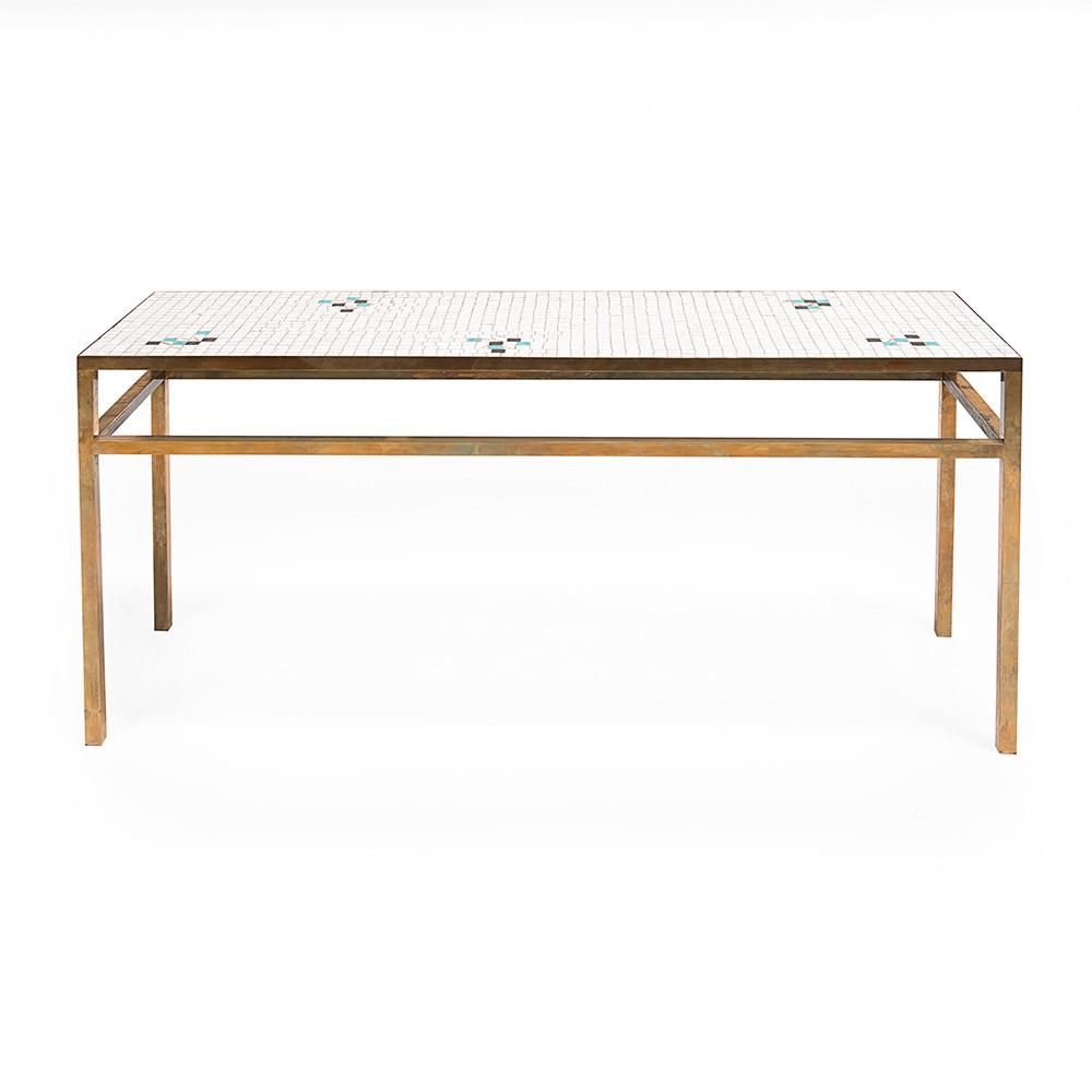White Tile and Brass Console