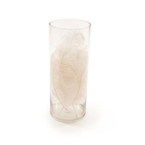 White Glass Cylinder with Feathers (A+D)