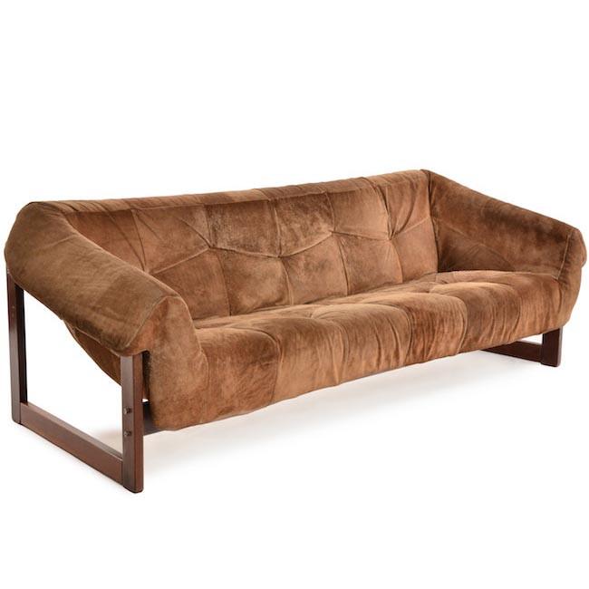 Wood & Brown Suede Peg Sofa