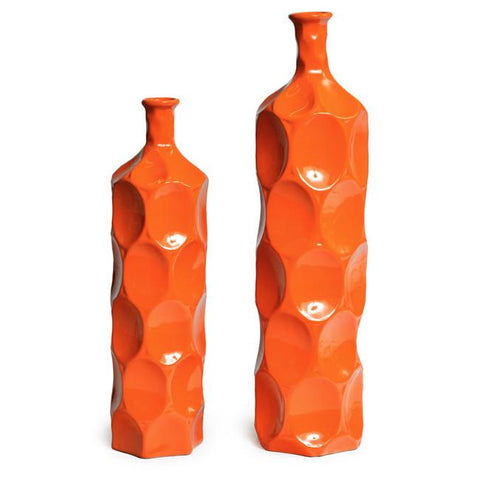 Orange Ceramic Dimpled Bottle Vase Set