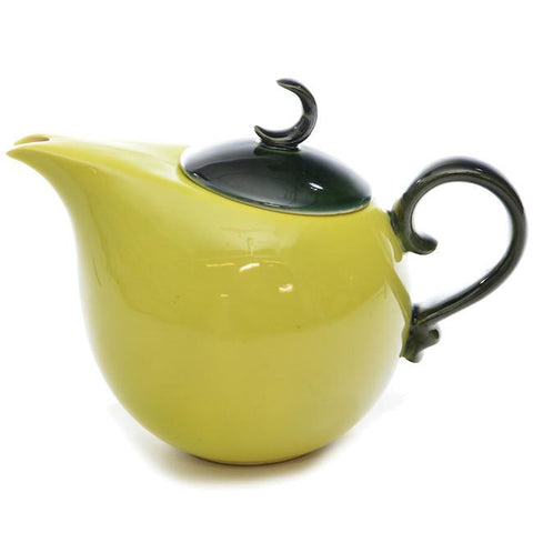 Chartreuse Ceramic Teapot with Black Crescent Moon Lid