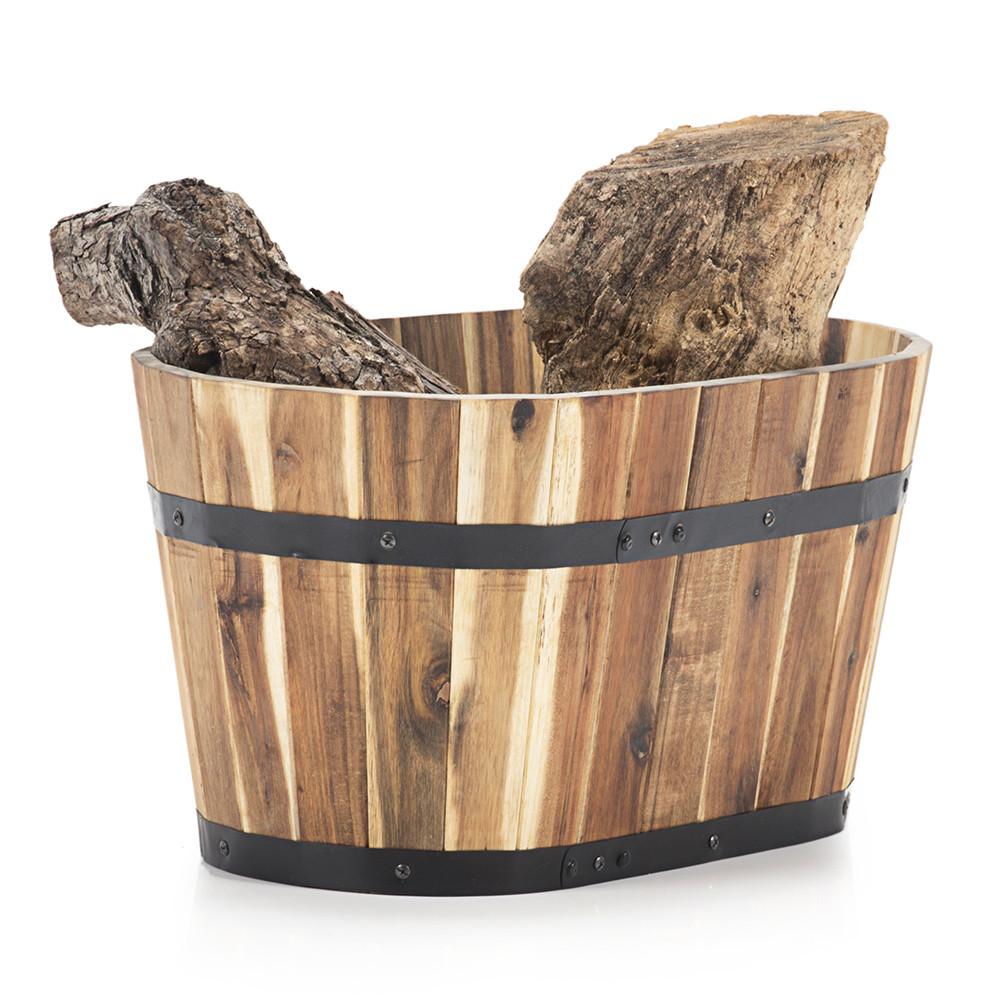Oval Wood Barrel Firewood Bucket