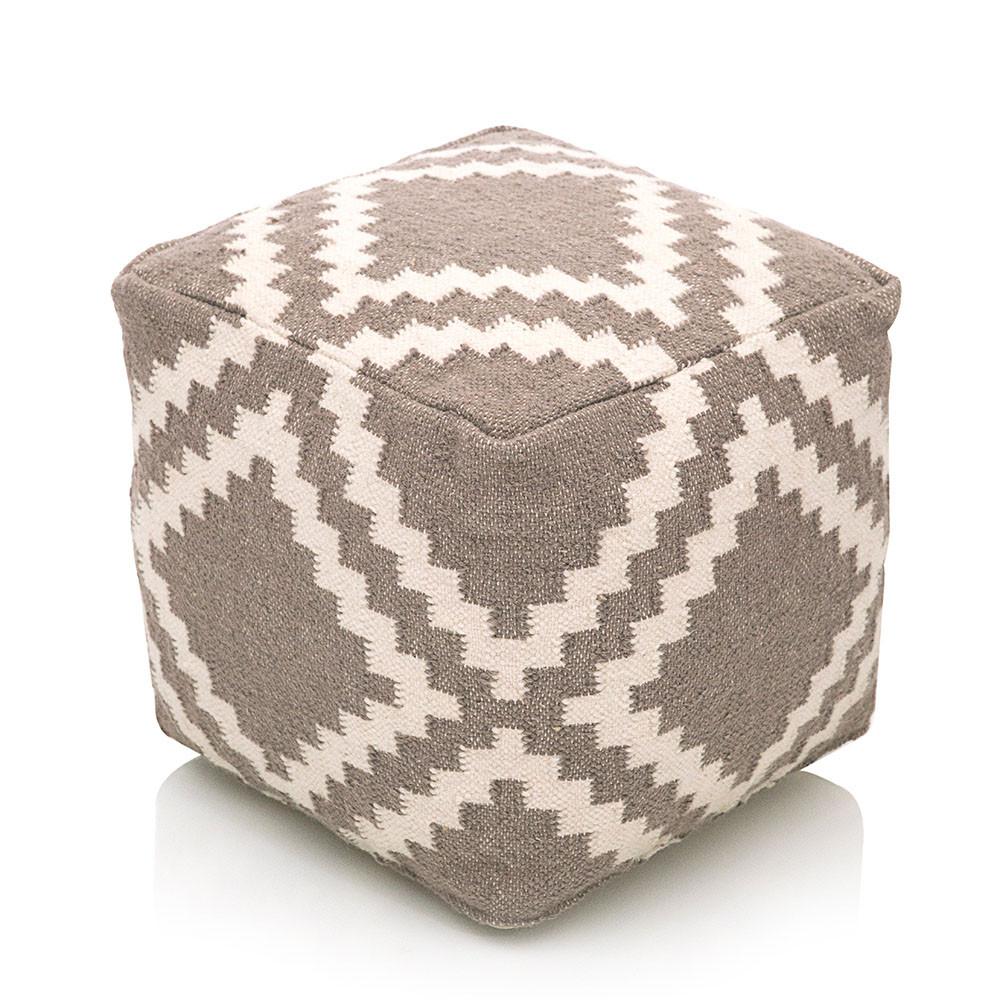 Grey and White Square Pouf