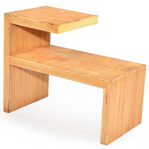 Two-Tier Blonde Combed Wood End Table