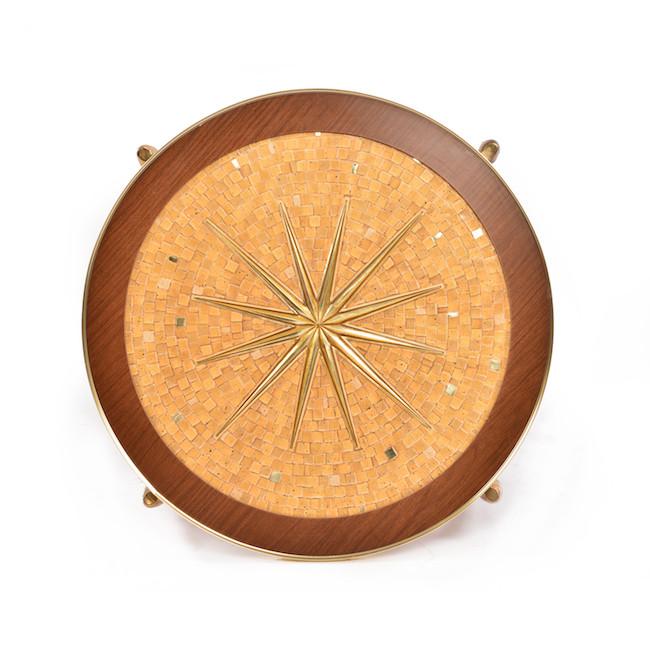 Wood & Gold Star Compass Mosaic Coffee Table