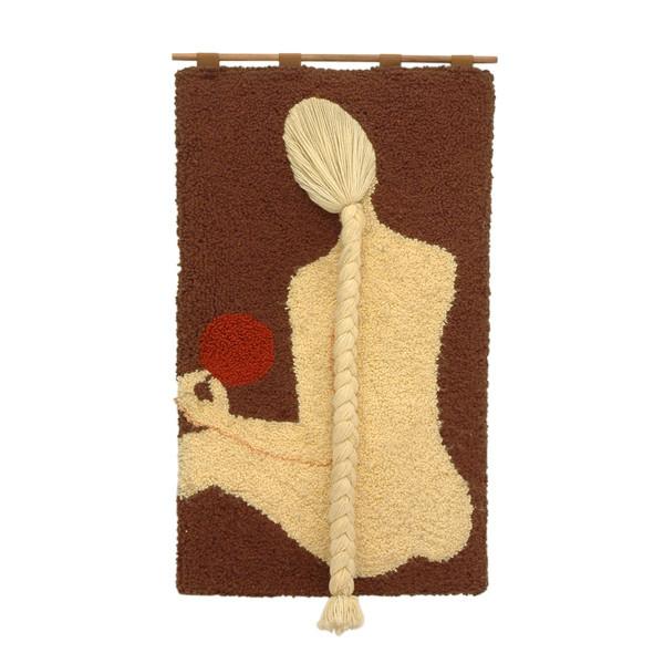 Woman With Braid Vintage Rug Art Tapestry - Brown and Tan