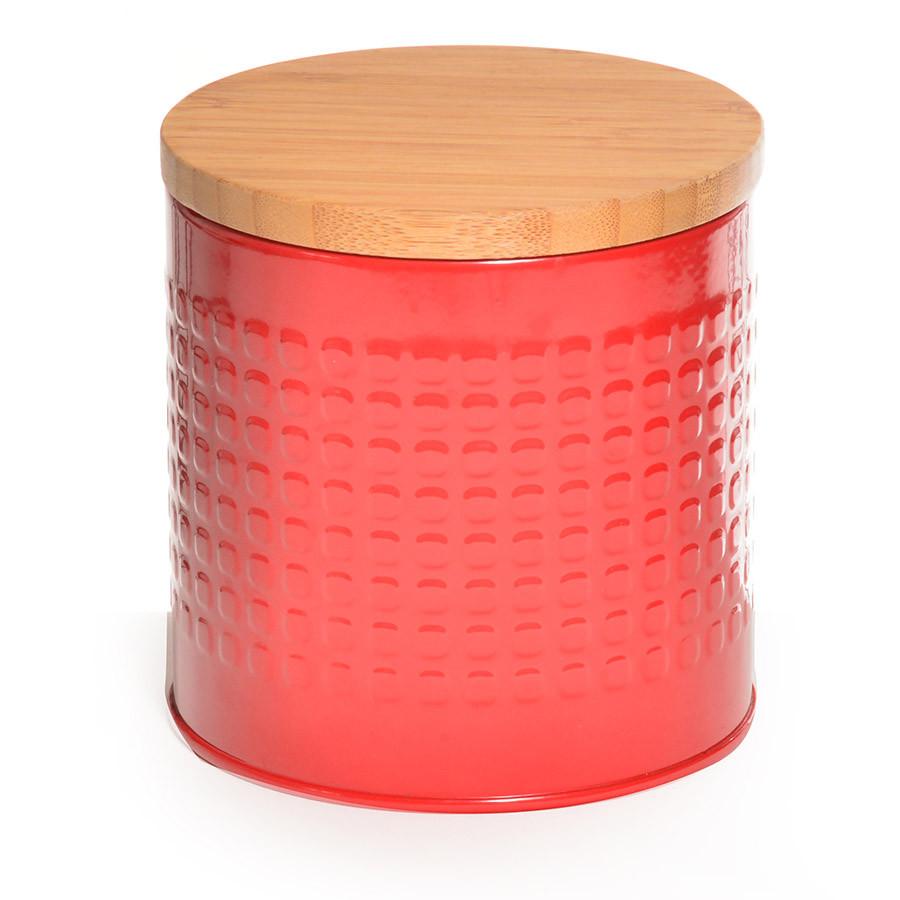 Set of 3 Red Cylinder Kitchen Jars w Wood Lids