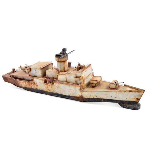 Rusted Metal Battleship Sculpture