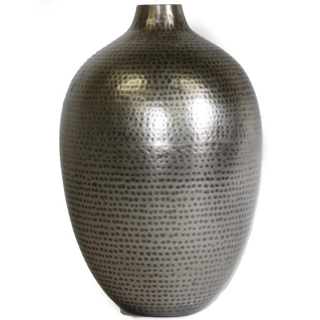 Silver Grey Hammered Metal Tall Vase