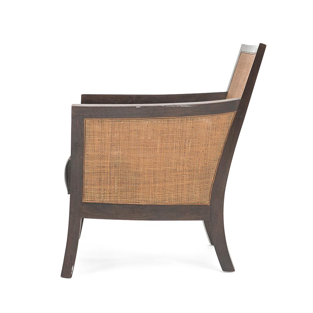 Cane & Brown Leather Wood Arm Chair
