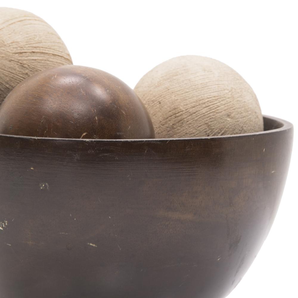Brown Bowl with 5x Wood / White Decorative Balls
