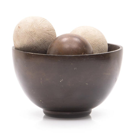Brown Bowl with 5x Wood / White Decorative Balls
