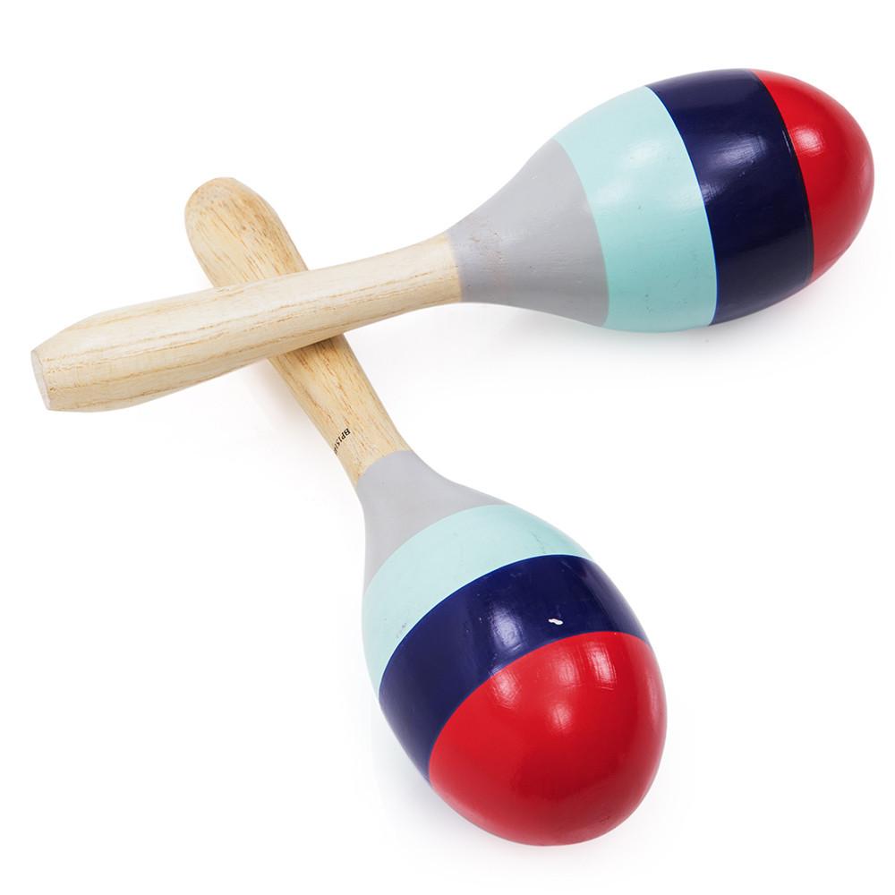 Multi Painted Wood Toy Instrument Maracas (A+D)