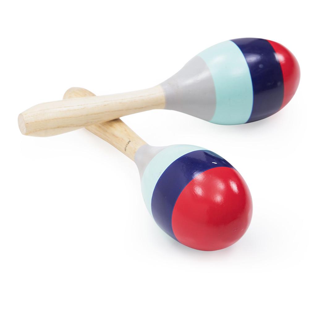 Multi Painted Wood Toy Instrument Maracas (A+D)