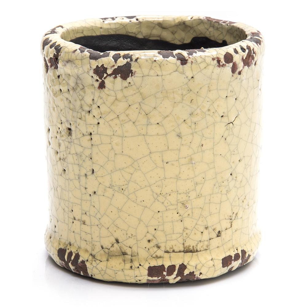 Cream Ceramic Rustic Planter Cylinder (A+D)