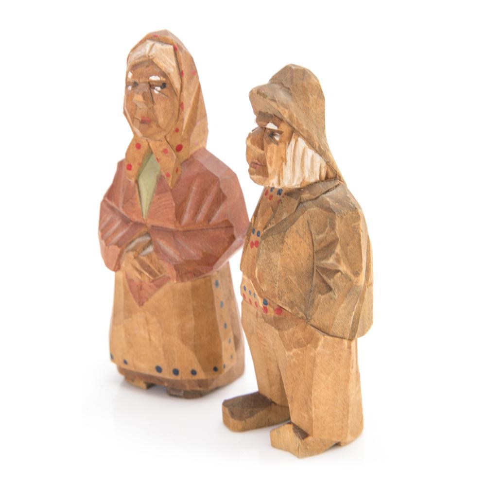 Wood Light Carved Sculpture of a Man and Woman (A+D)