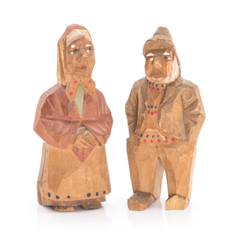 Wood Light Carved Sculpture of a Man and Woman (A+D)