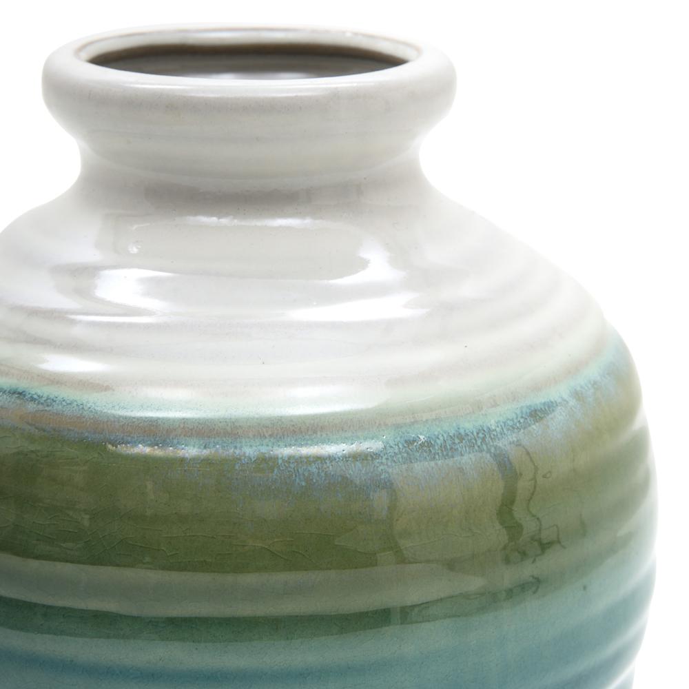 Green Aqua Ceramic Ribbed Vase (A+D)