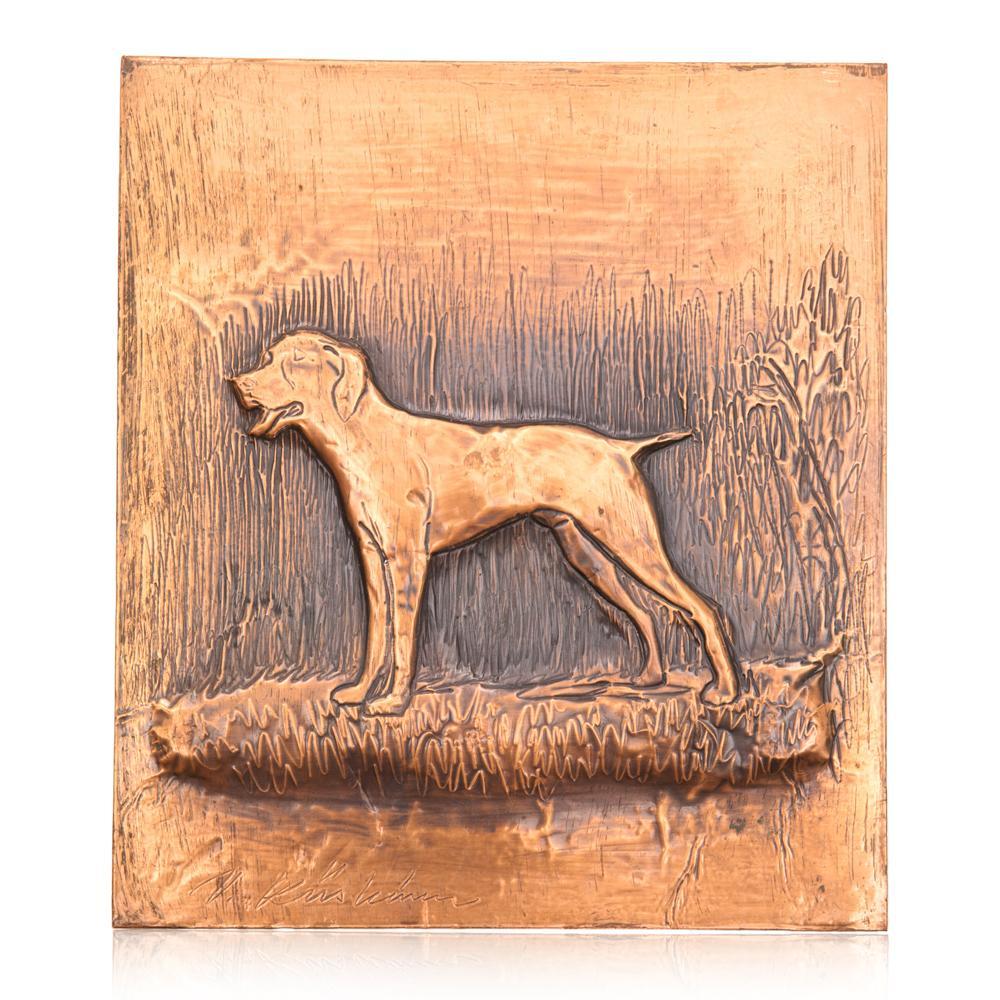 Copper Carved Plaque with Dog (A+D)