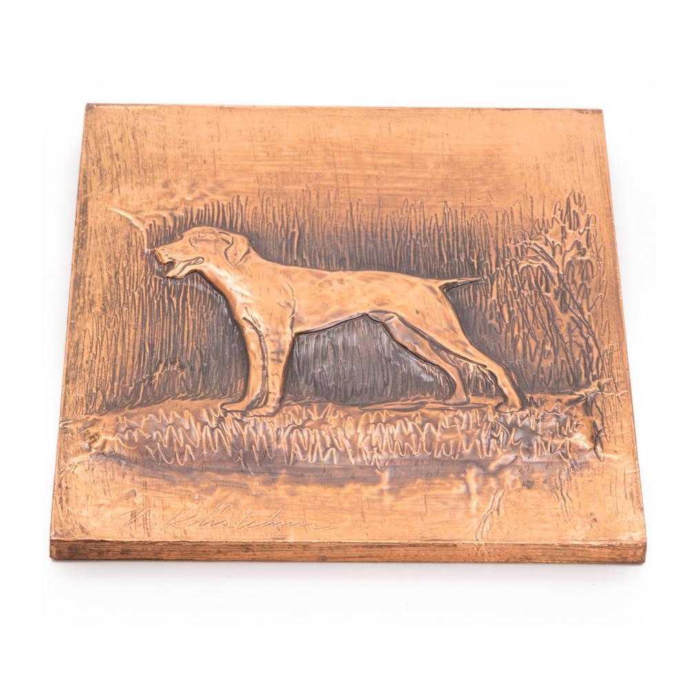 Copper Carved Plaque with Dog (A+D)