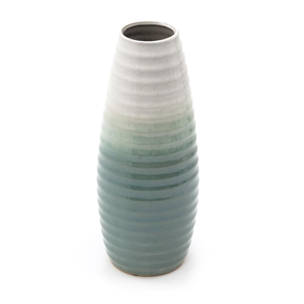 Green Aqua Ribbed Ombre Vase (A+D)
