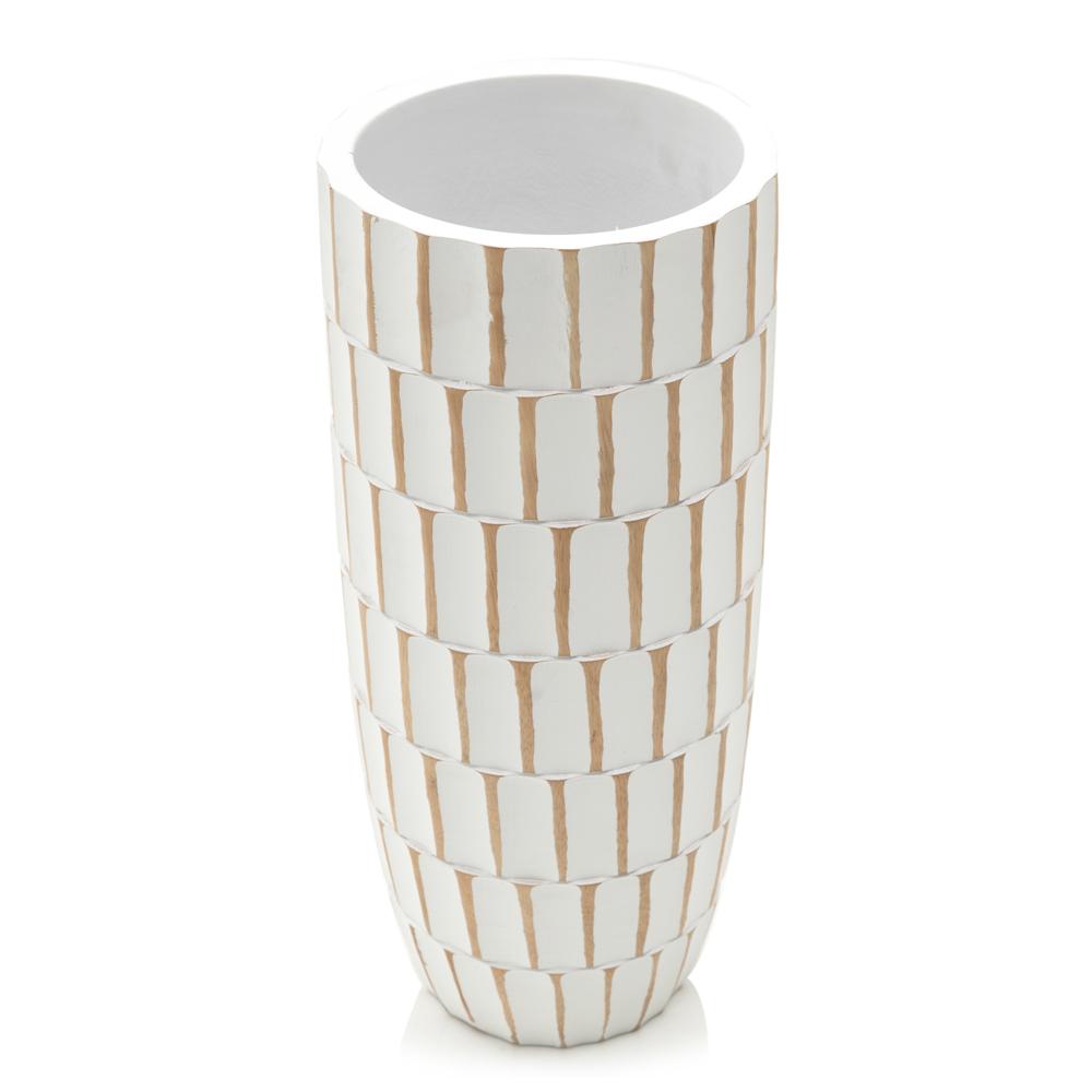 White Wooden Graphic Tall Vase (A+D)