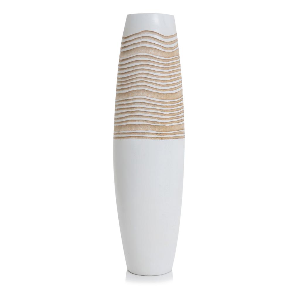 White Wooden Wave Design Vase (A+D)