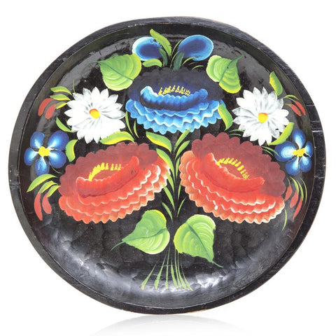 Black Wood Plate with Floral Paintings (A+D)
