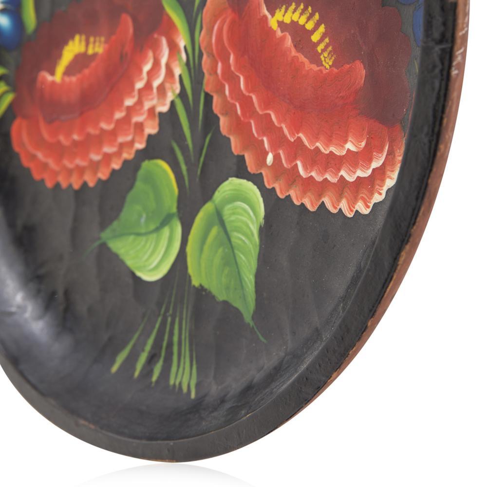 Black Wood Plate with Floral Paintings (A+D)