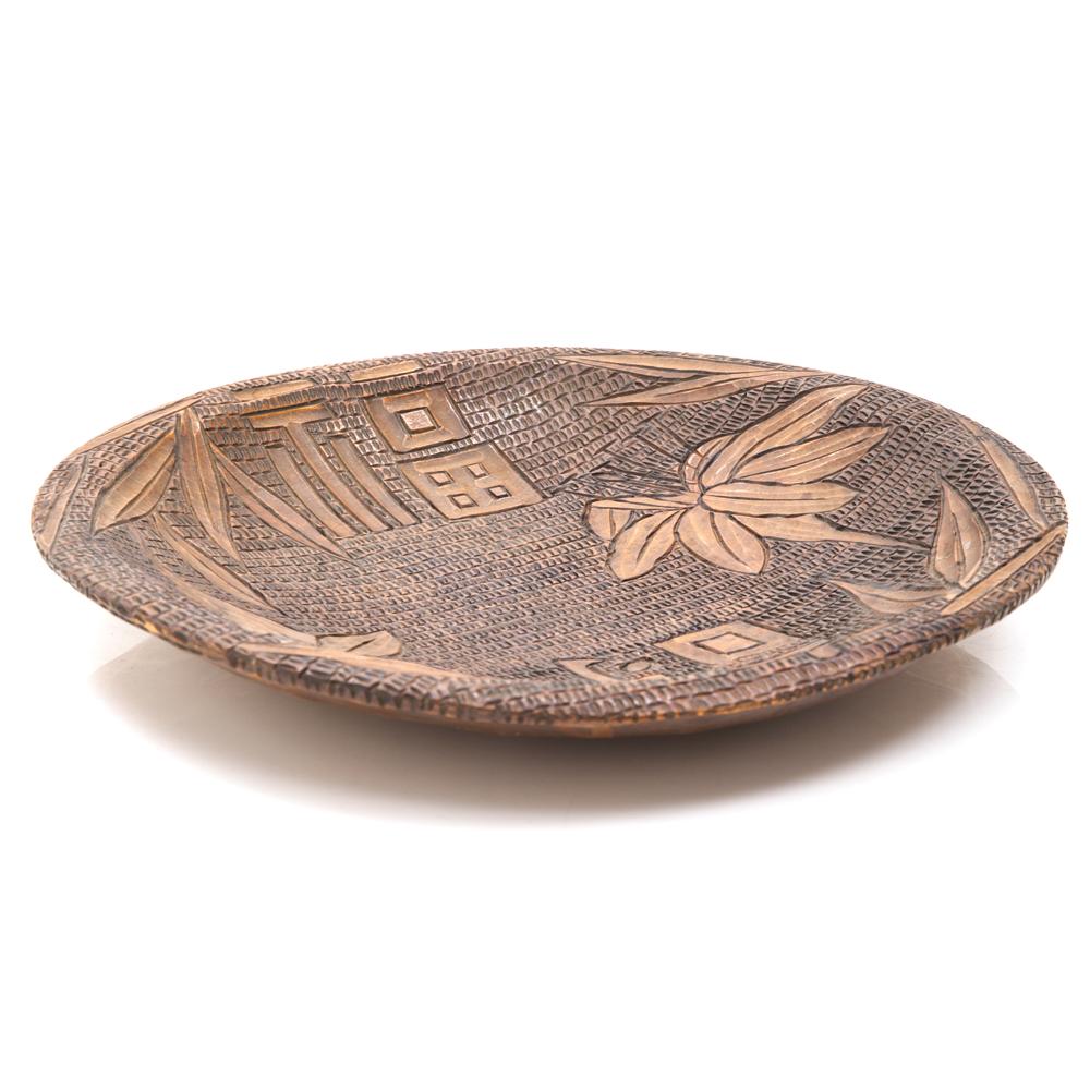 Wood Dark Carved Plate Leaf Design (A+D)