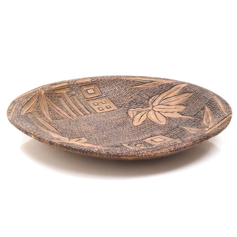 Wood Dark Carved Plate Leaf Design (A+D)