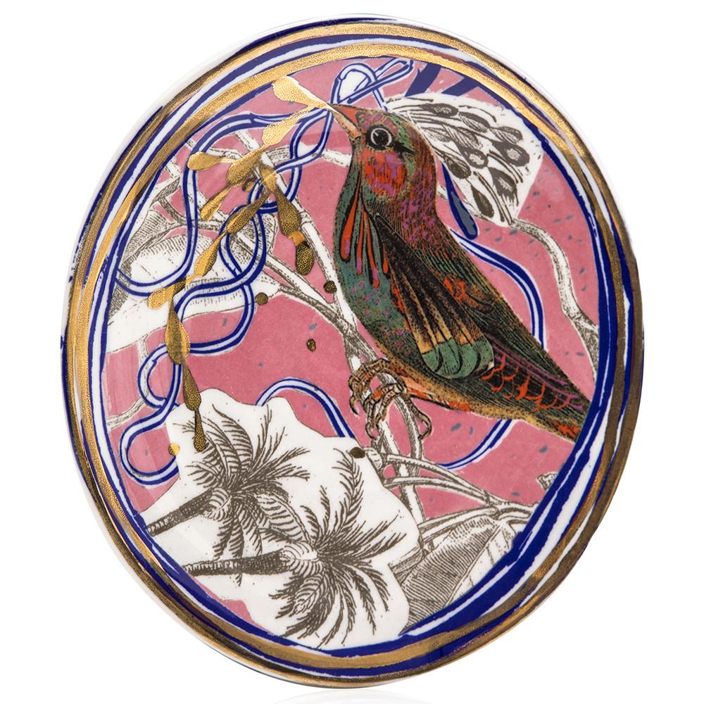 Pink Ceramic Plate Bird Design (A+D)